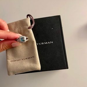 David Yurman Petite Albion Blue Topaz Ring Size 6